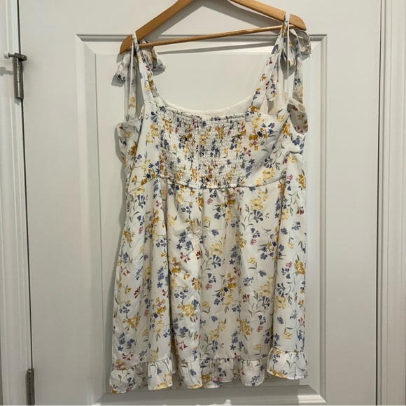 Abercrombie & Fitch Faux Silk White Floral Tie Strap Mini Dress Ruffle Summer XL - Picture 5 of 13